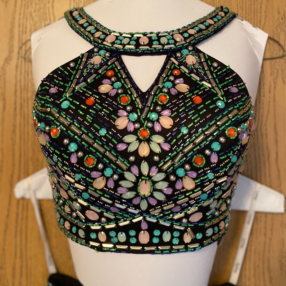 Prom / Formal Dress Tiffany Designs Two Piece Black & Multi Colored Size 6